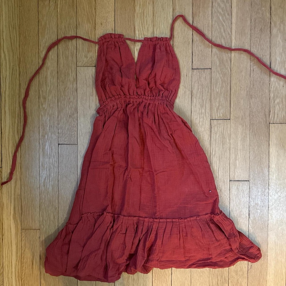 Cotton Orange Halter Dress from Bali